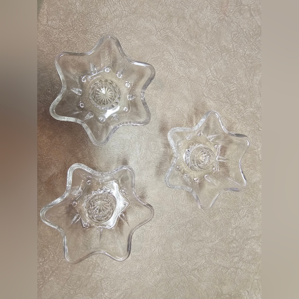 Clear Star-Shaped Glass Candle Holders Set Of 3